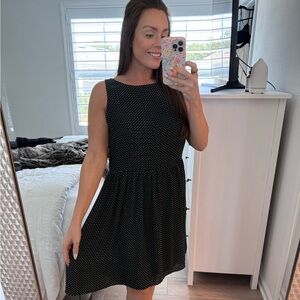 Loft sleeveless black with white polka dots mini dress-Size 18